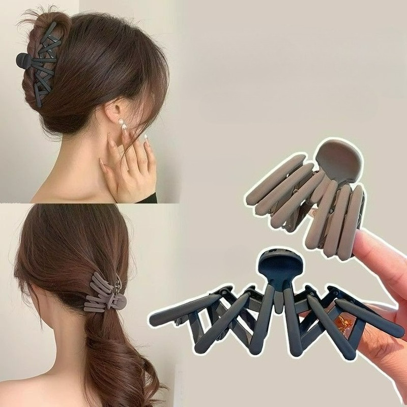 Retractable Travel พับ Hairpin ผู้หญิงด้านหลังหัว Grabber Frosted อารมณ์ Shark คลิป Headwear ครึ่ง tie Hairpin