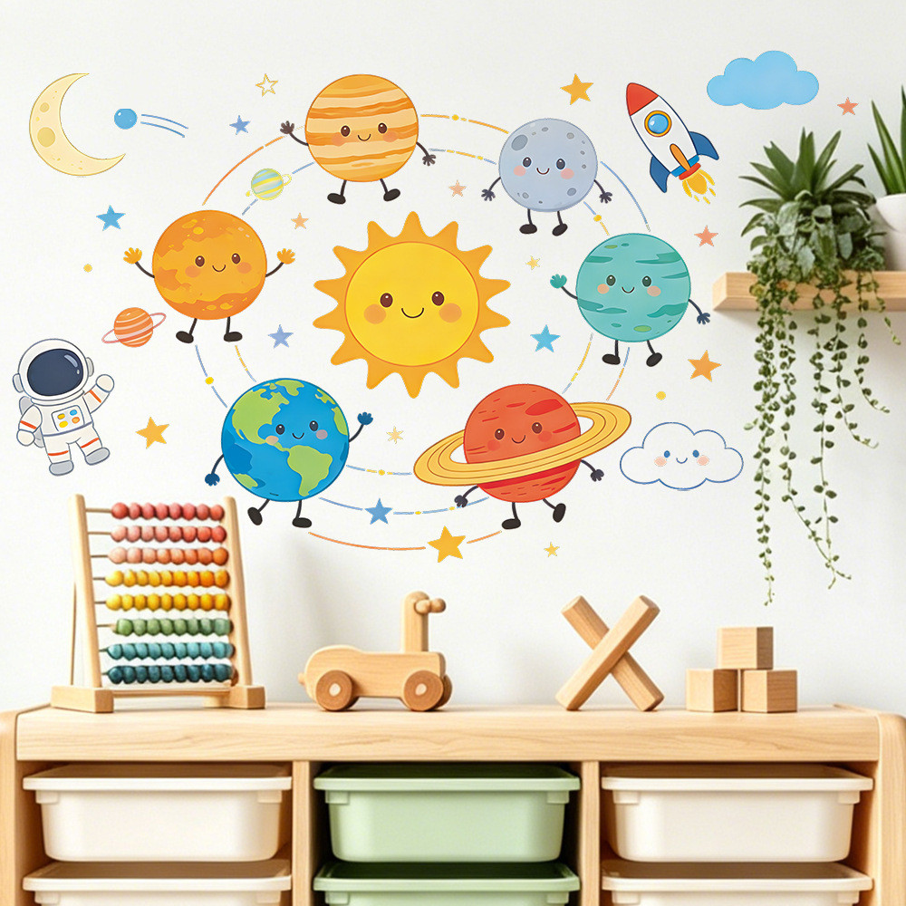 Fun-c189 การ์ตูนทาสีนักบินอวกาศ Planet Space ห้องนอน Home Beautification ตกแต่งสติ๊กเกอร์ติดผนัง WJG