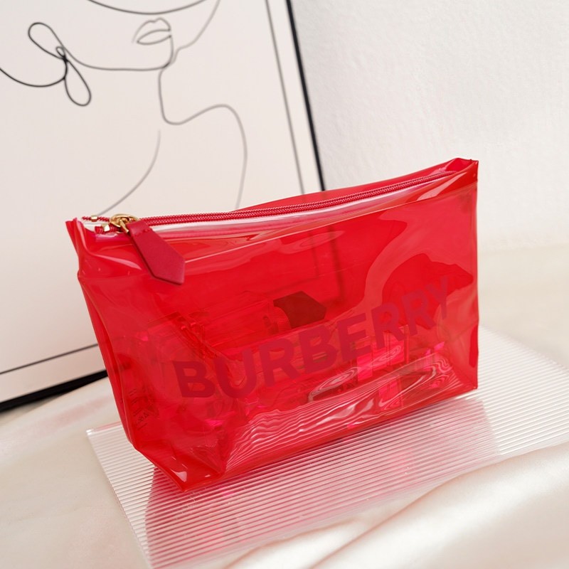 เคาน์เตอร์ BURBERRY BURBERRY Red Transparent Cosmetic Bag Anti-dust Portable Storage Bag Wash Jelly 
