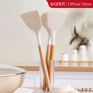 Eatkit Spatula Silicon Utensile Gagang Kayu Multi Color Sodet Tahan Panas Anti Lengket Kitchen Set