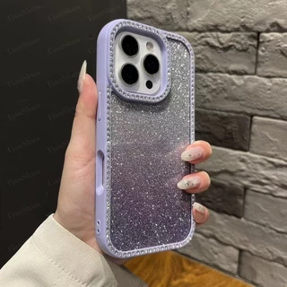 Sparkle Gradual เปลี่ยนเพชร Jewelled โทรศัพท์สําหรับ IPhone 11 12 13 14 15 16 17 Pro Max Air Plus กันกระแทก Glitter กันชนใสกลับกรณีฝาครอบ