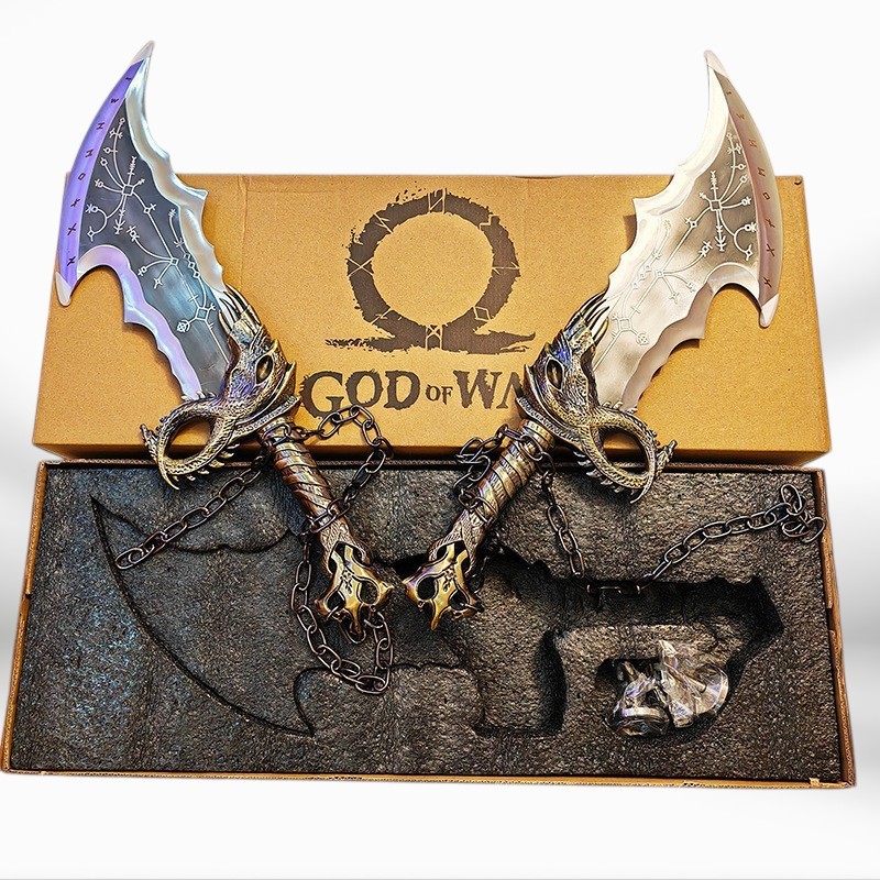 [Pre Order]  ดาบคู่ Chaos Blades ของ Kratos อาวุธคอสเพลย์ 1:1 โลหะเต็มรูปแบบจาก God of War 5