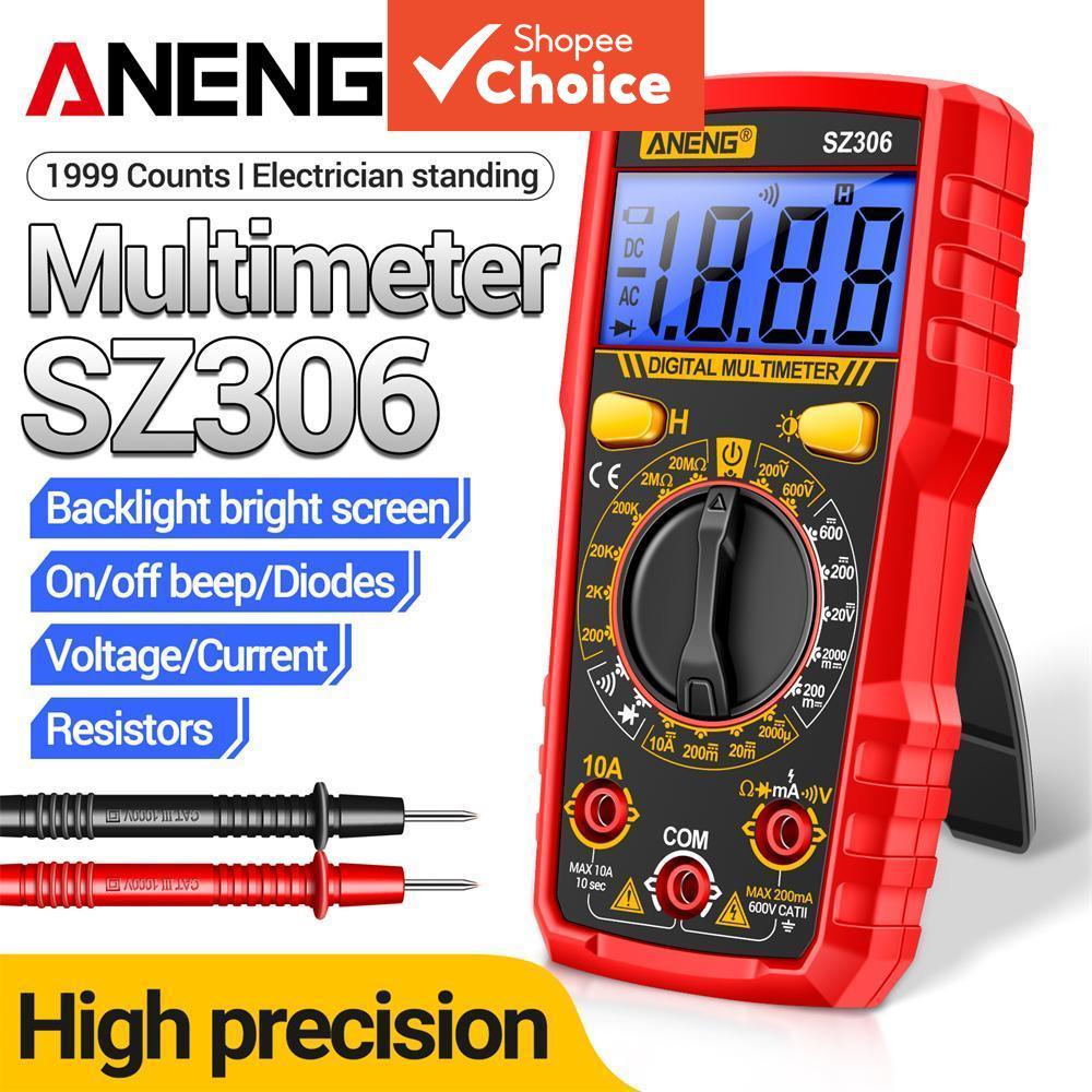 ANENG SZ306 มัลติมิเตอร์, เครื่องวัดทดสอบ 1999 หลัก สําหรับแรงดันไฟ AC/DC, กระแสไฟ 10A/600V, ไดโอด, สัญญาณเตือน, และการวัดความต้านทาน 20MΩ