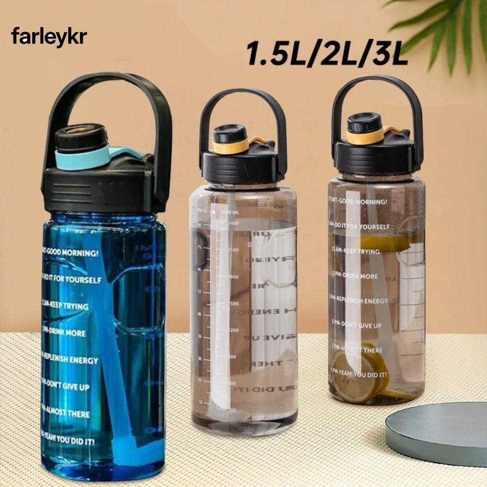 FARL ขวดน้ํากีฬา, 1.5L/2L/3L พร้อมขวดเครื่องดื่มมาร์กเกอร์เวลา, เหยือกน้ํารั่วซึมความจุขนาดใหญ่น้ําหนักเบา