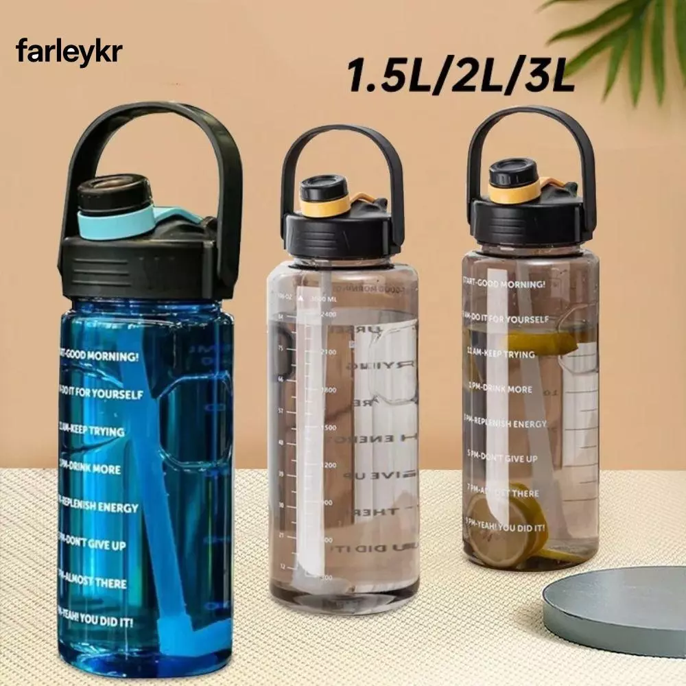 FARL ขวดน้ํากีฬา, 1.5L/2L/3L พร้อมขวดเครื่องดื่มมาร์กเกอร์เวลา, เหยือกน้ํารั่วซึมความจุขนาดใหญ่น้ําหนักเบา