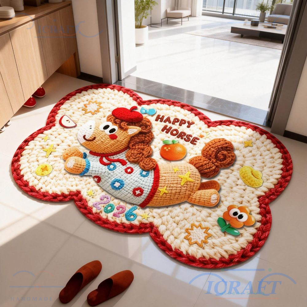 ICRAFT พรมเช็ดเท้า, 40*60 ซม. พรมเช็ดเท้าพื้นผิวขูดสิ่งสกปรก, ล้างทําความสะอาดได้ลื่น Backing ในครัวเรือน Pony พรมเช็ดเท้าตกแต่งบ้าน