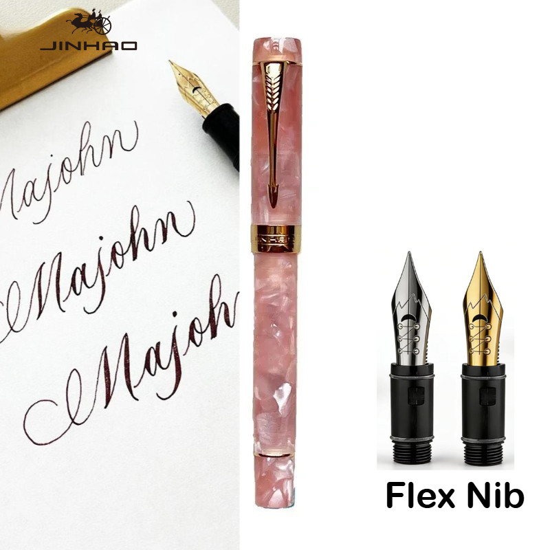 Jinhao 100 Fountain ปากกา Golden พร้อม Majohn Gold Flex Nib Arrow รูปคลิปเขียนหมึกปากกาสํานักงานโรงเรียนเครื่องเขียน
