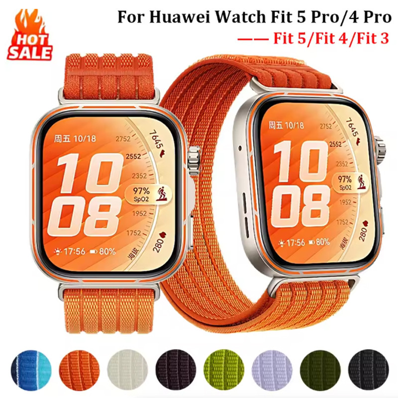 ใหม่ไนลอนห่วงทอสําหรับ Huawei Watch Fit 5 Fit 5 Pro กีฬา Breathable สร้อยข้อมือ fot Huawei Fit 4 Pro Fit4 3