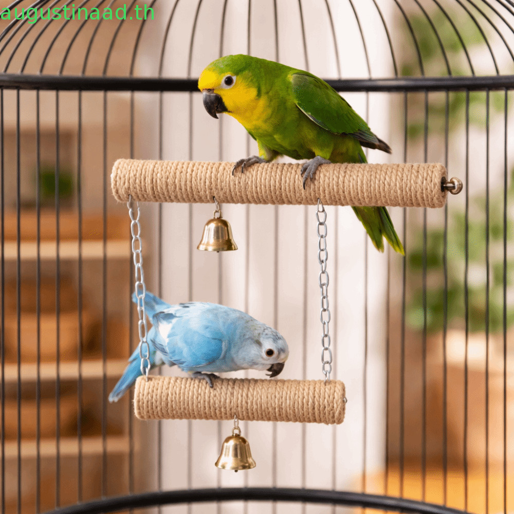 NYTRO นกแก้วบด Perch, Bite Resistance Double Layer ไม้ยืน Stick, Parrot Swing ของเล่นที่มีสีสันเชือกฝ้าย Bell ทนต่อการสึกหรอ Bird Cage Swing การฝึกอบรม Perch