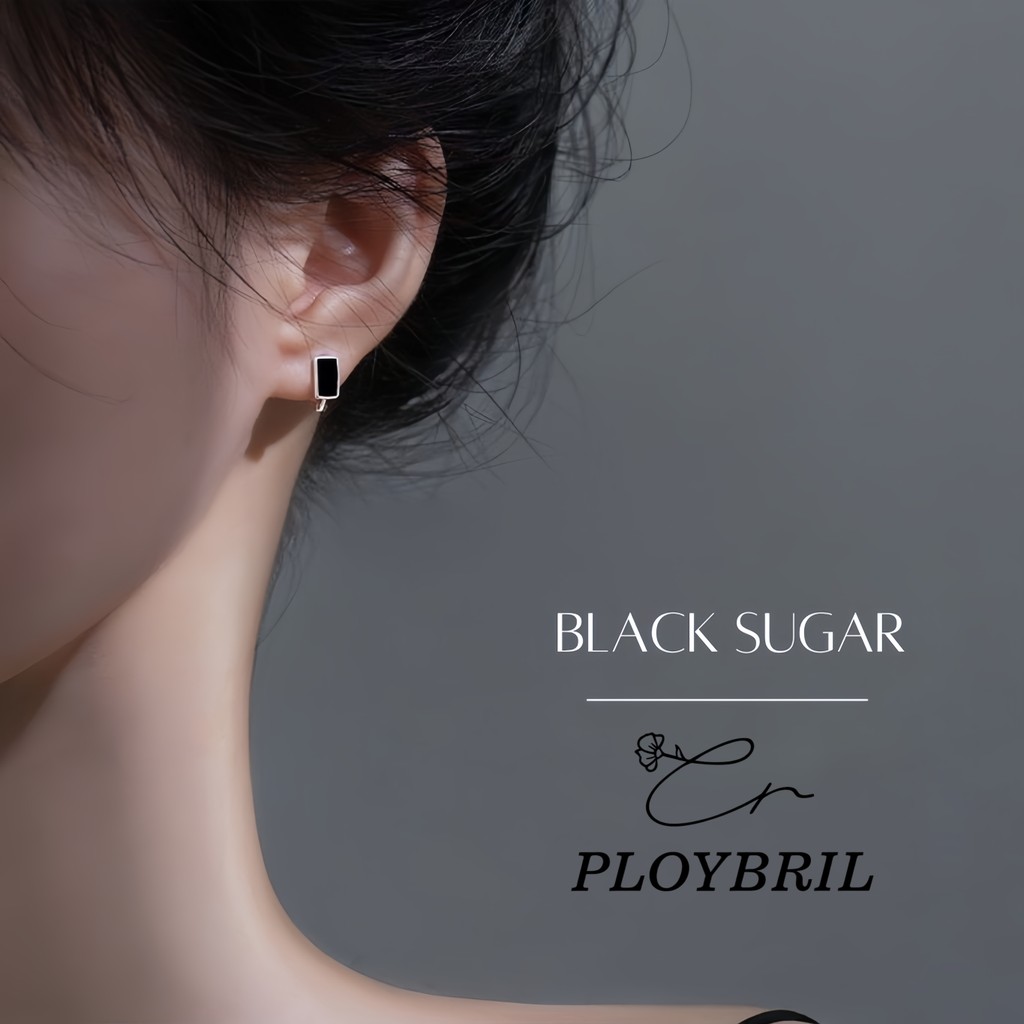 PLOYBRIL ต่างหูเงินแท้ Black Sugar มรกตอัญมณีสีดำ ตุ้มหูเงินแท้ ต่างหูแฟชั่น ต่างหูพลอย วาเลนไทน์ E088