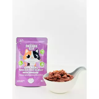 [[ 1 ซอง ]] อาหารเปียกแมวแบบซองขนาด 70g Deenee cat ไม่เติมเกลือ สูตรเกรนฟรี อร่อยเด้งในเยลลี่ สำหรับลูกแมว 2 เดือนขึ้นไป