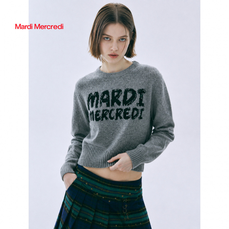 MARDI MERCREDI 26SS TSHIRT เสื้อไหมพรมแขนยาวเกาหลี ลายดอกเดซี่ ทรงพอดีตัว ฤดูใบไม้ร่วง-ฤดูหนาว สำหรับผู้หญิง ของแท้ 100% พร้อมส่ง