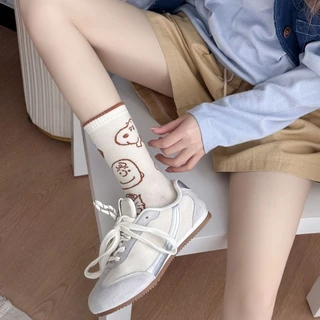 Puppy Creative Mid-Tube Socks Combed Cotton All-Match High-Top Womens Socks การ์ตูนน่ารักสบาย
