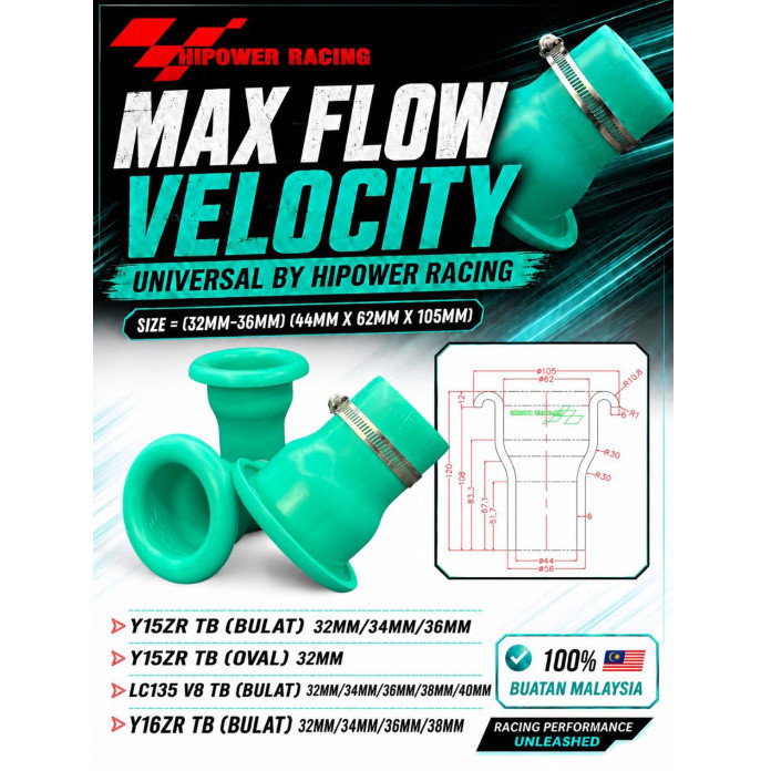 HI POWER HIPOWER RACING MAX FLOW VELOCITY UNIVERSAL * BULAT / OVAL * THROTTLE BODY Y15 / Y16 / LC135