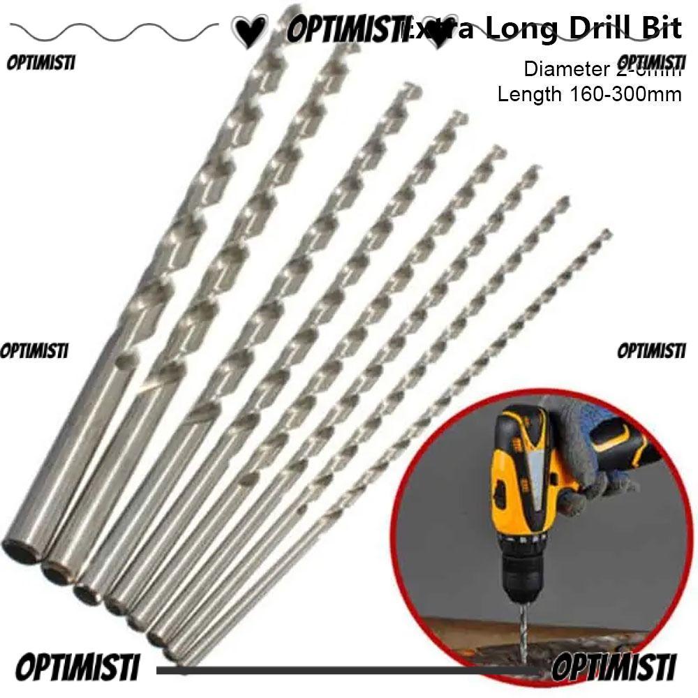 OPTIMISTI8E 1 ชิ้น ดอกสว่านยาวพิเศษ, เครื่องมือเจาะก้านตรงเหล็ก HSS, ความยาว 160-300 มม. เส้นผ่านศูนย์กลาง 2-6 มม. เครื่องมือสําหรับไม้อลูมิเนียมพลาสติก
