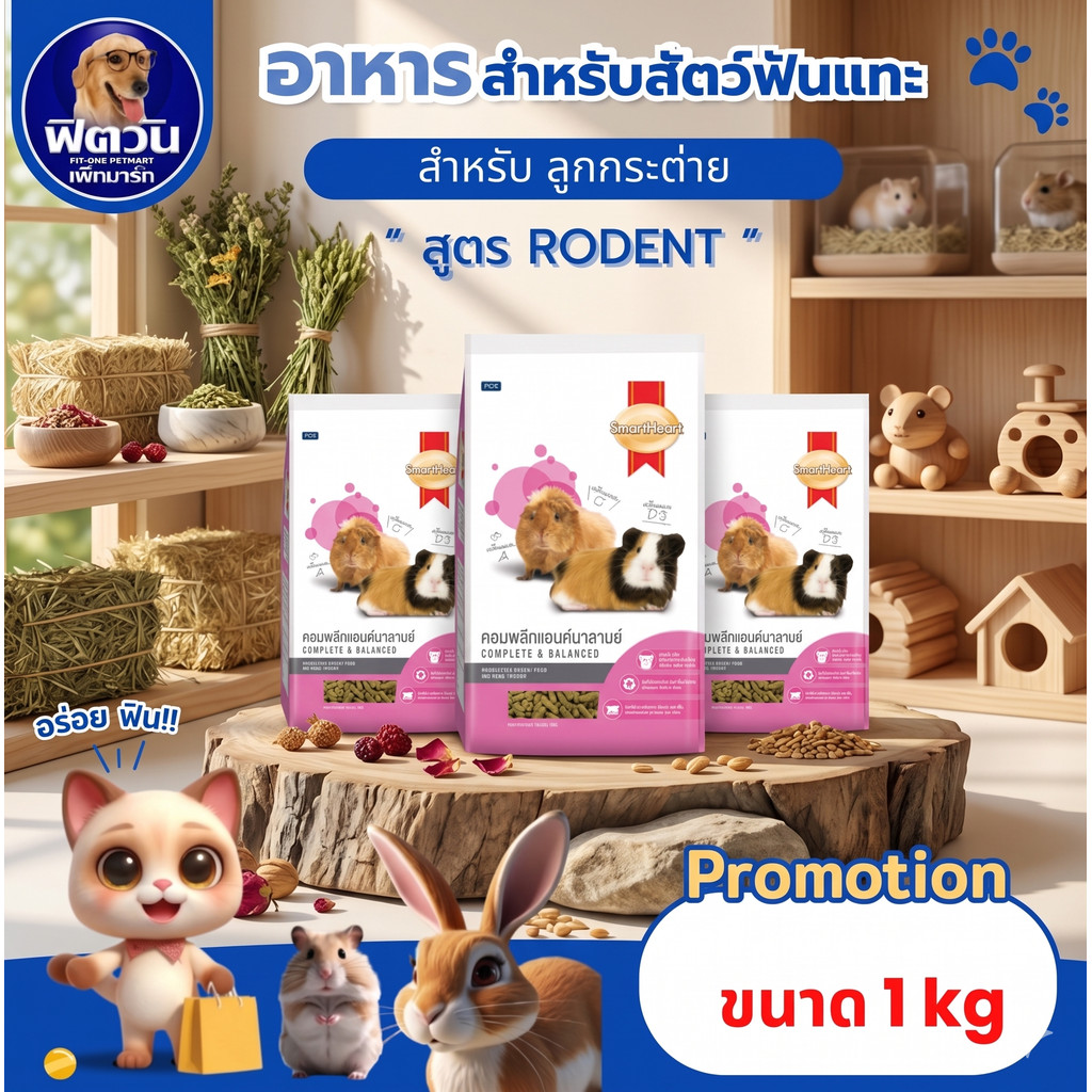 Smart Heart อาหารสัตว์ฟันแทะ สูตรคอมพลีทแอนด์บาลานซ์ 1 กิโลกรัม{อาหารสัตว์เล็ก}