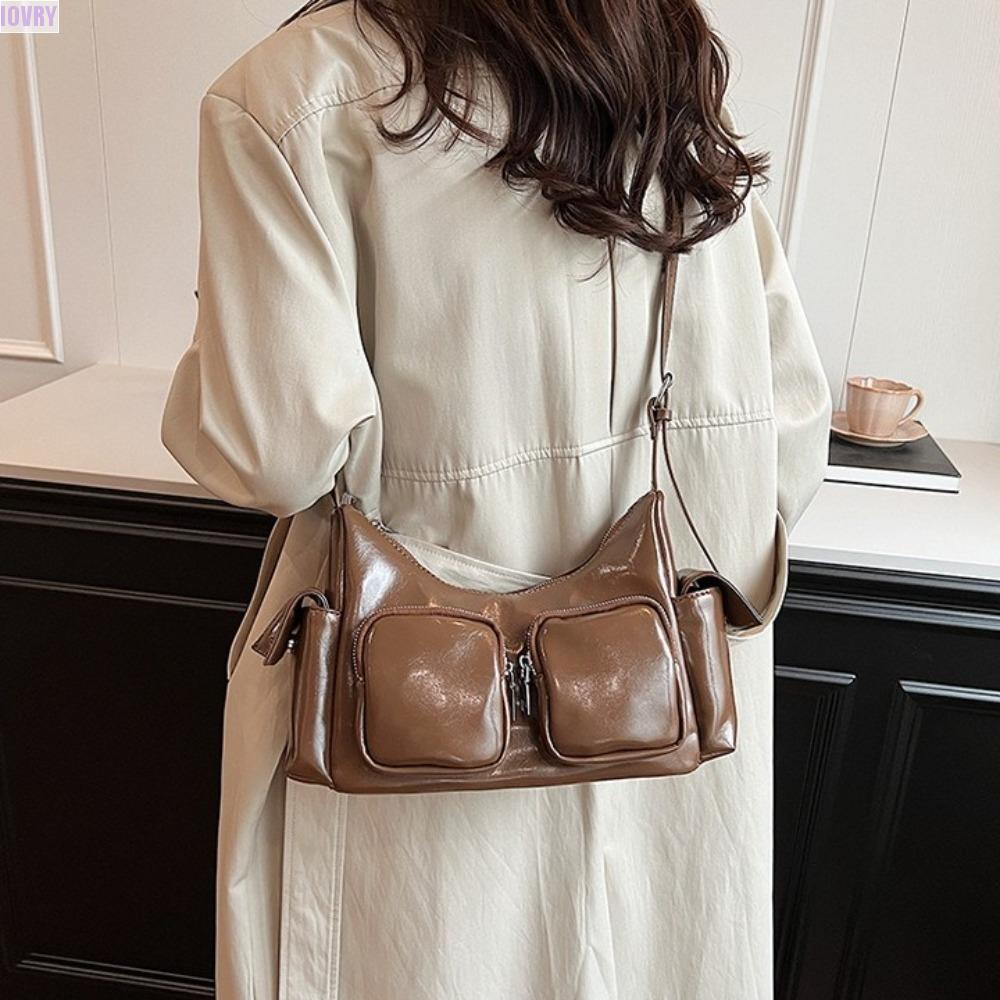 IVORY กระเป๋าสะพายข้าง ซิป PU สายสะพายไหล่ปรับได้ กระเป๋าถือผู้หญิงสไตล์เกาหลีเดินทาง