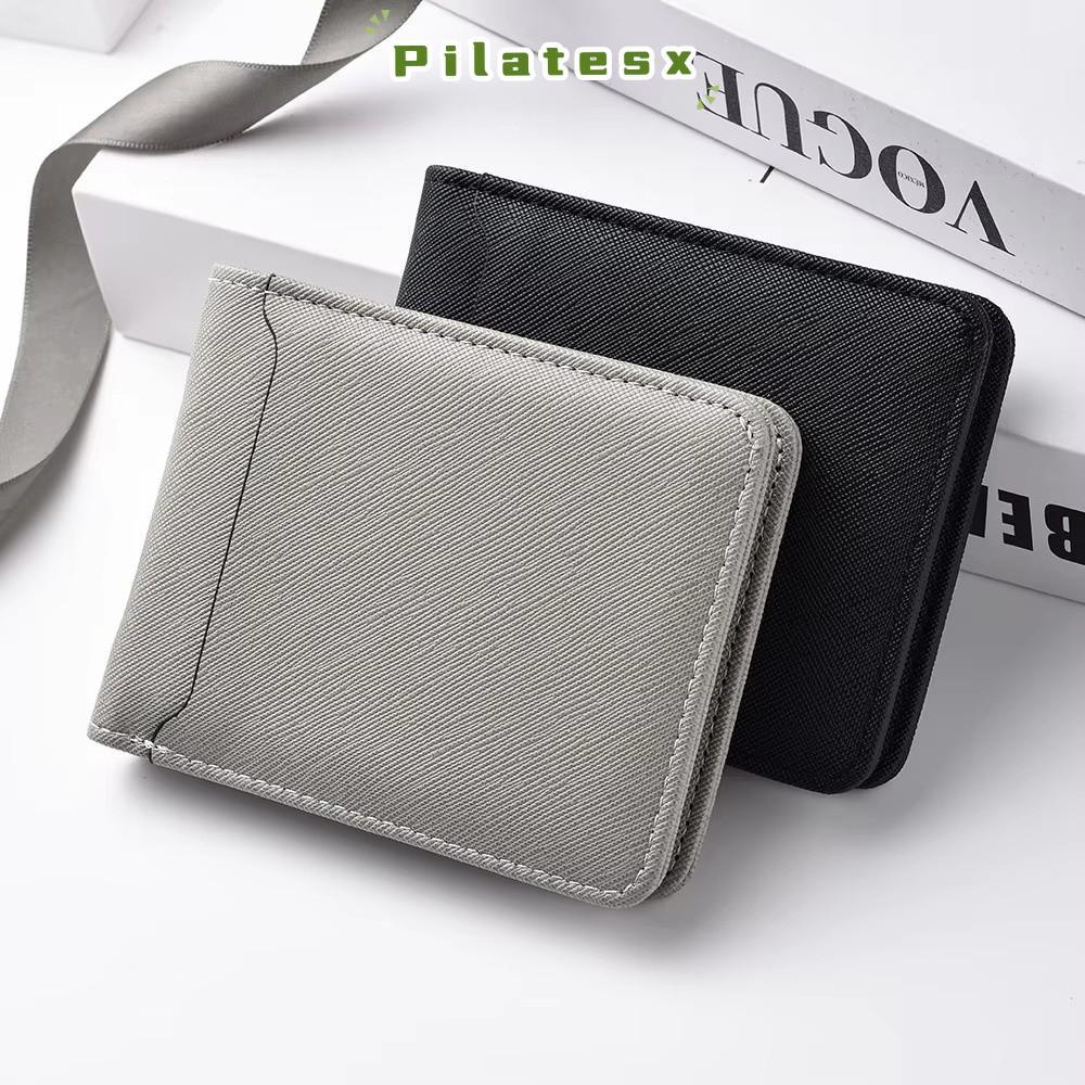 PILATESX กระเป๋าสตางค์ใบสั้น,ผู้ถือบัตรธุรกิจความจุขนาดใหญ่,สันทนาการช่องเสียบการ์ดหลายช่องสีทึบกระเป๋าสตางค์ชาย PU สําหรับบัตรประจําตัวบัตรธนาคาร