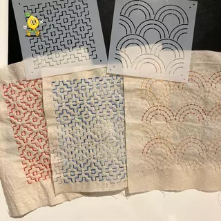 [mozh-t] Patchwork Sashiko เย็บปักถักร้อยลายฉลุชุดนํากลับมาใช้ใหม่ผ้านวมแม่แบบชุดสําหรับ DIY หัตถกรรมเย็บตกแต่งโครงการ