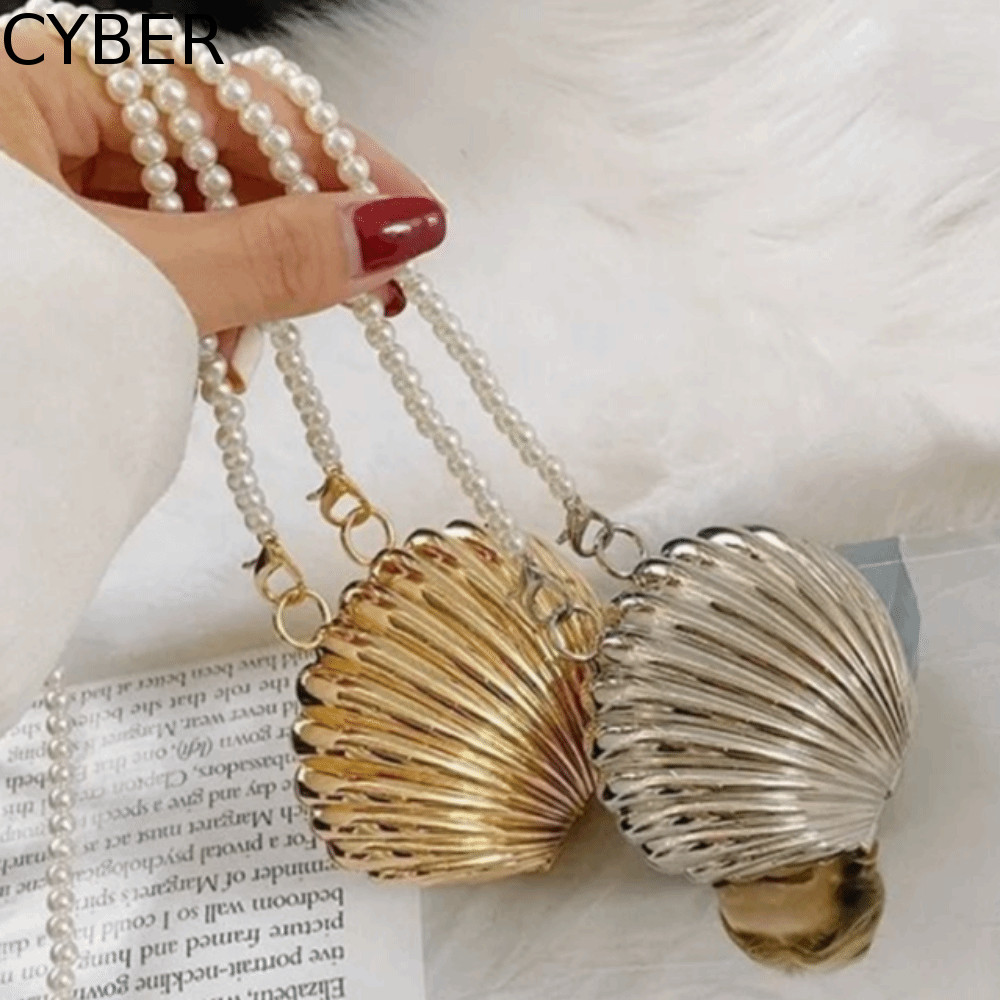 CYBER Women Dinner Bag, Luxury Shell Shape Mini Shoulder Bag, Luxury Chain Metal Fashion Lipstick Ba