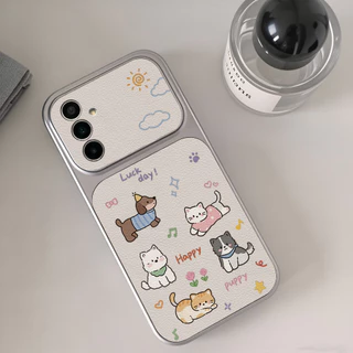 INS เคสไอโฟน for Samsung A07 A17 A56 A55 A54 A36 A16 A05S S23 S24 S25Ultra S25FE สัตว์การ์ตูน หรูหรา วัสดุหนังแกะผสม