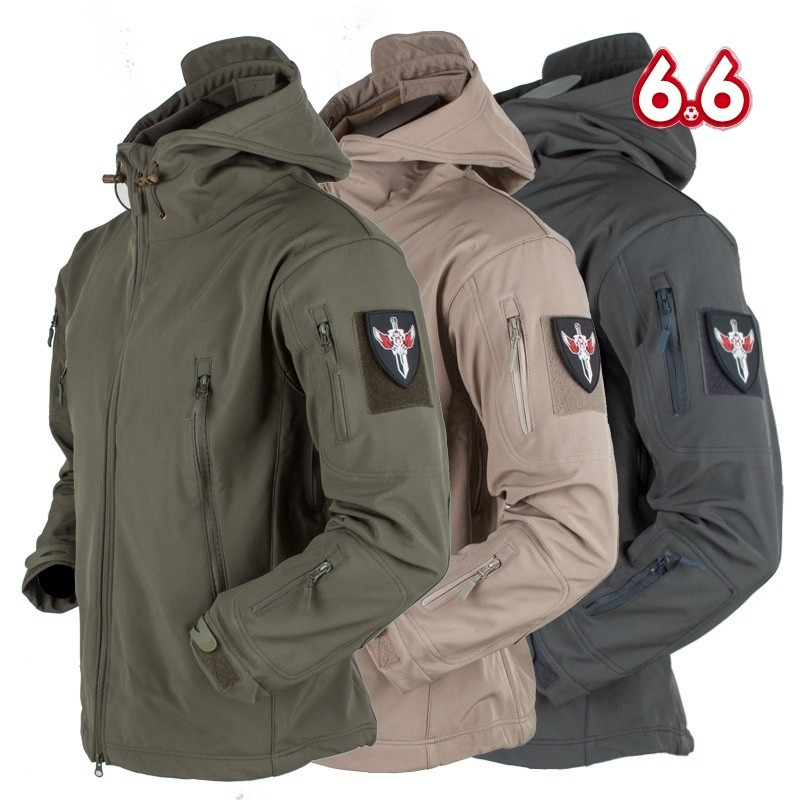 เสื้อกันลม แจ็คเก็ตยุทธวิธีของผู้ชาย Windproof Jackets กันน้ำแจ็คเก็ต Hoodie สำหรับผู้ชาย
