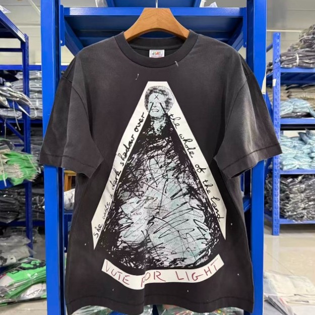 เสื้อยืดSAINT Mx6 888e Reid 5th Drop Series สีซักล้างลายย้อม ทรงรอบคอแขนสั้น