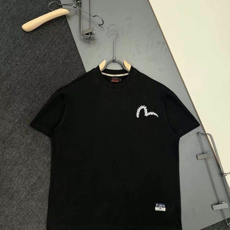 Evisu/Fushen 2026 คลาสสิกรอบคอแขนสั้นเสื้อยืดผู้ชายผู้หญิงสไตล์สบาย Breathable ธุรกิจโลโก้พิมพ์ที่มี