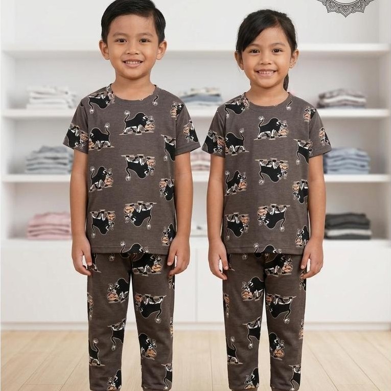 Unisex PYJAMAS 1Y-6Y ผ้าฝ้ายวัวสีน้ําตาล ยี่ห้อ RSSELLER PYJAMAS CHILDRENS SLEEPWEAR CHILDRENS PYJAM