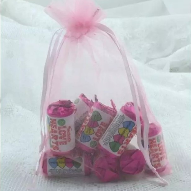 12 ซม. x 17 ซม. 50 ชิ้น Organza Bag Portrait (สีชมพู) 12x17 / 17x12 ซม.