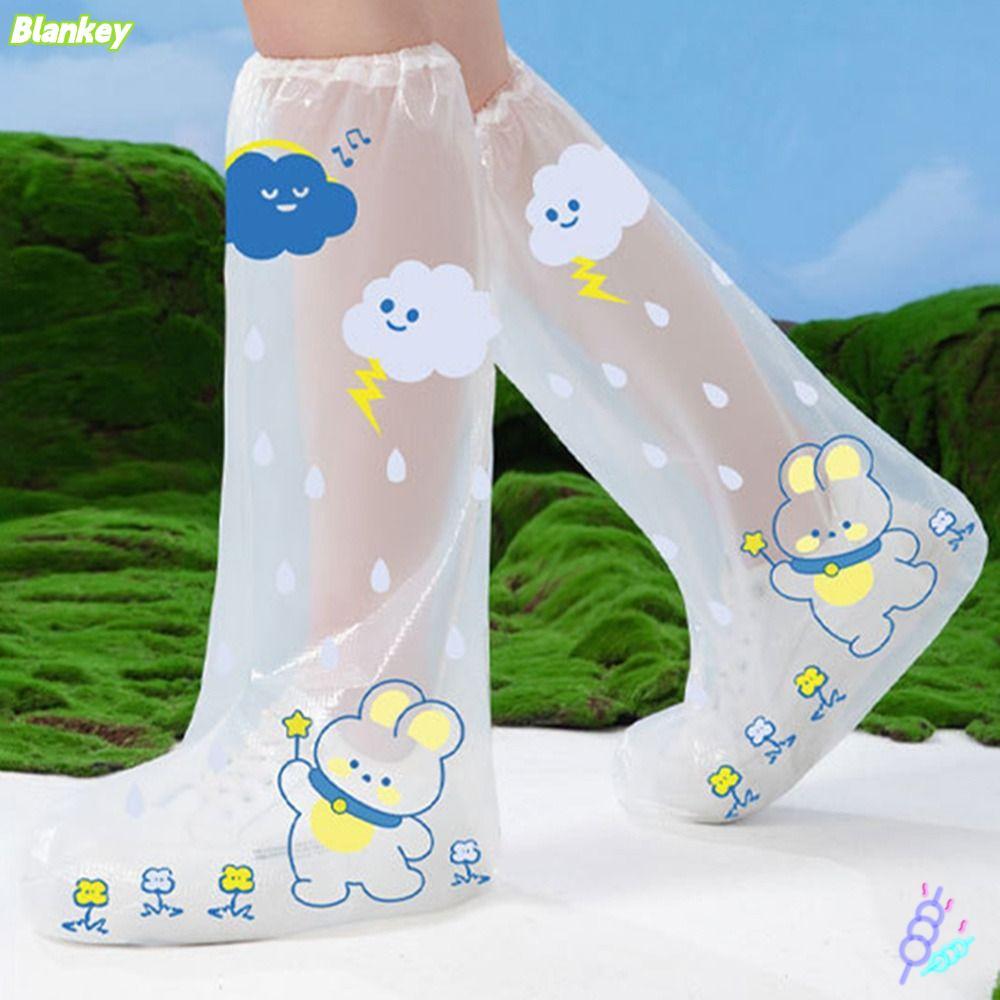 BLANKEFX ที่คลุมรองเท้ากันน้ํา, ที่คลุมรองเท้าแบบใช้แล้วทิ้ง PE หนา, พิมพ์กระต่ายนําโชคแบบพกพากันลื่นกันน้ําป้องกัน Overshoes ท่องเที่ยวกลางแจ้ง