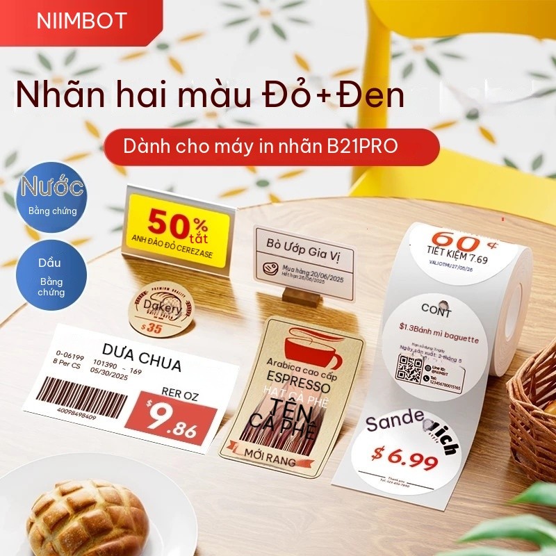 Niimbot B21 Pro กระดาษพิมพ์ 2 สีสีดําและสีแดงสําหรับแสตมป์ราคา B21Pro, แสตมป์การจัดส่ง, ป้ายรับรองป้