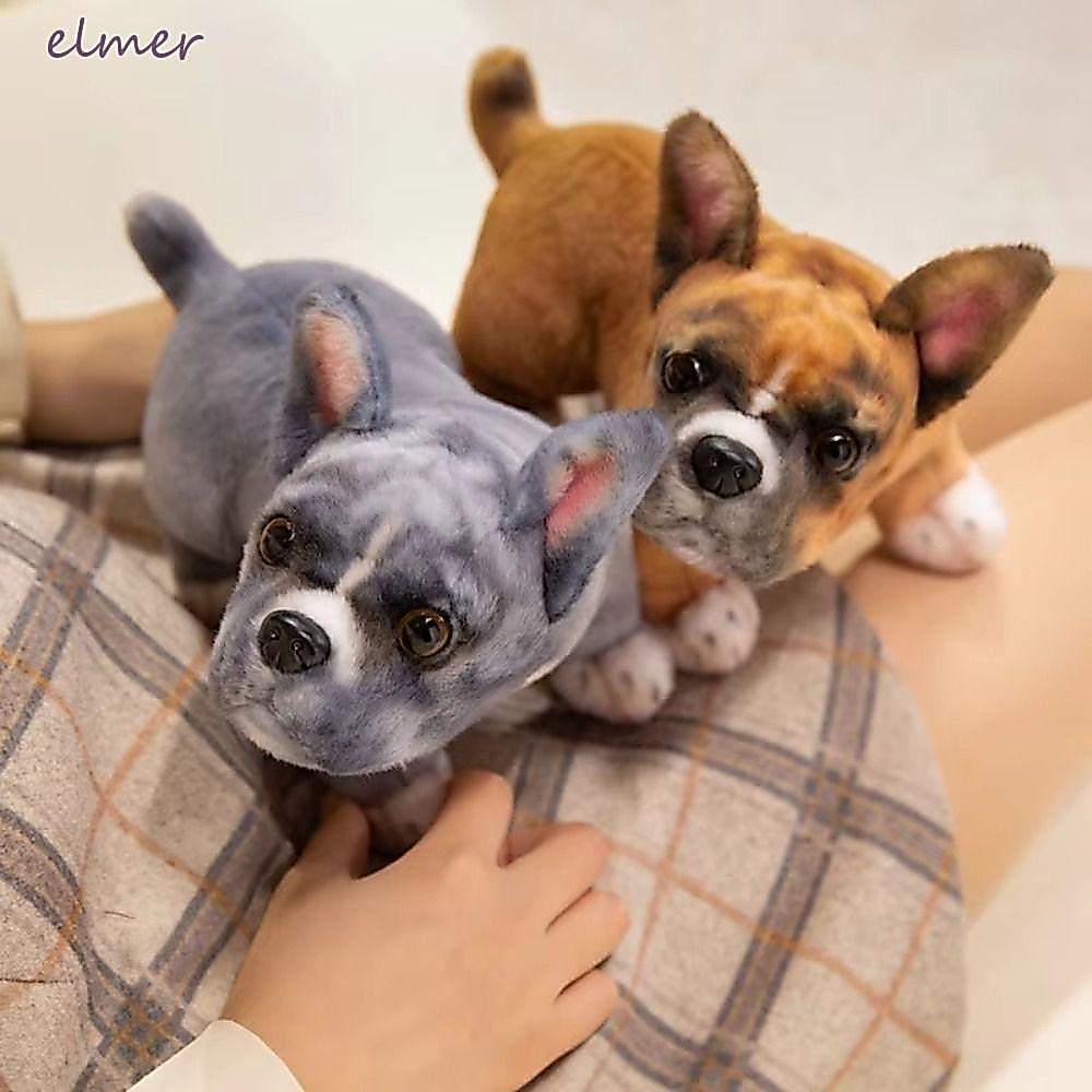 ELMER ตุ๊กตาสุนัข, สัตว์เลี้ยงน่ารักจําลองขาตั้ง French Bulldog Plush, ชายหญิงเหมือนจริง 22 ซม.สมจริง Baggle ของเล่นสุนัขตุ๊กตาสัตว์