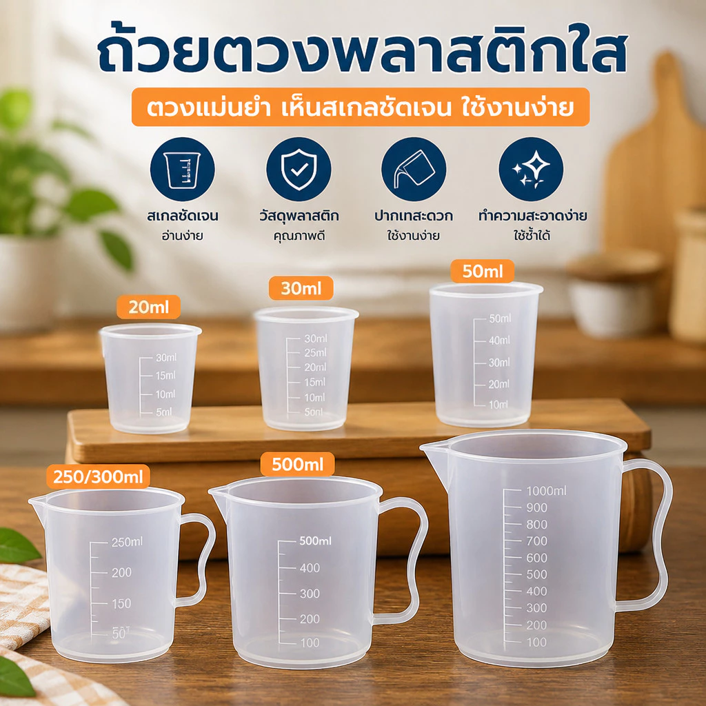 ถ้วยตวงพลาสติกที่มีมาตราส่วนบอกปริมาณ ถ้วยตวงพลาสติก PP หนาพิเศษ 20-1000ml