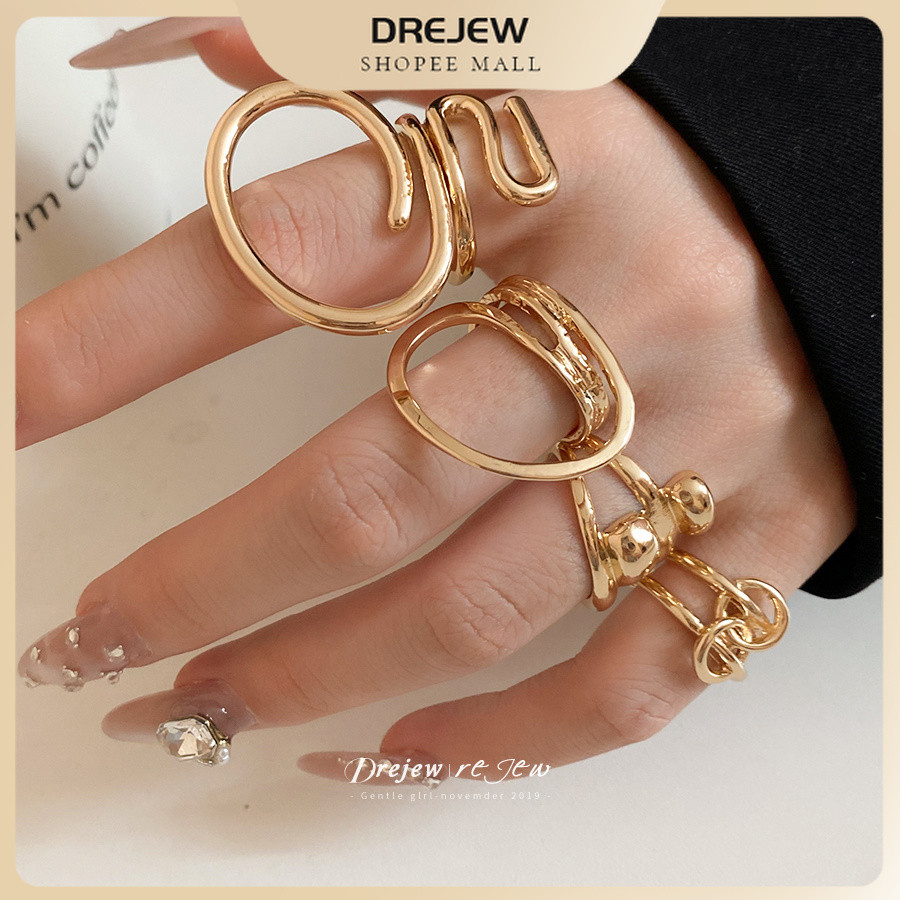 DREJEW แหวนผู้หญิง ชุด 6 ชิ้น โลหะทูโทนหลากสี แหวนเปิด ไม่แพ้ง่าย สวมใส่ทุกวัน สำนักงาน ปาร์ตี้ สบายๆ โอกาสพิเศษ