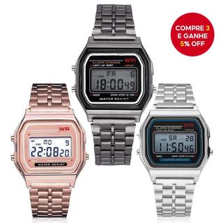 Relógio Digital LED Moderno-Pulseira De Aço WR F91W A159 , Estilo Harajuku Multifuncional Elegante