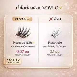 VOVLO LASH ขนตาปลอมแบบช่อ 400 ช่อ กาวสีดำ ติดแน่น ไม่หลุดง่าย กันน้ำ กันเหงื่อ ติดง่ายใน 3 วินาที ลุคธรรมชาติ