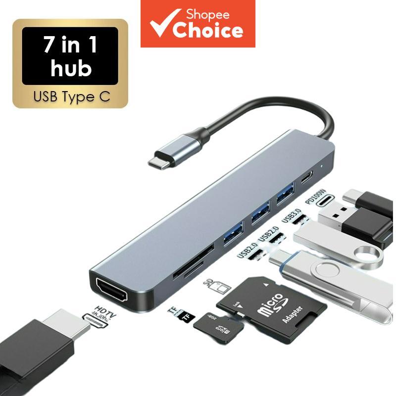 7 พอร์ต ไทป์ซี ด็อคกิ้ง สเตชั่น เป็นฮับอะแดปเตอร์อเนกประสงค์ รองรับ HDMI ใช้แยกพอร์ตสําหรับ MacBook, แล็ปท็อป, พีซี และตัวแปลง