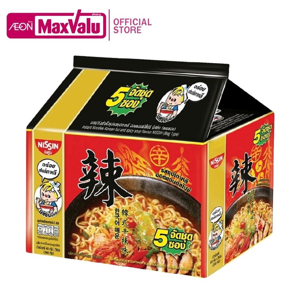 นิสชิน บะหมี่กึ่งสำเร็จรูปรสซุปเกาหลีฮอตแอนด์สไปซี่ Nissin Korean Hot and Spicy Soup 60g. Pack5