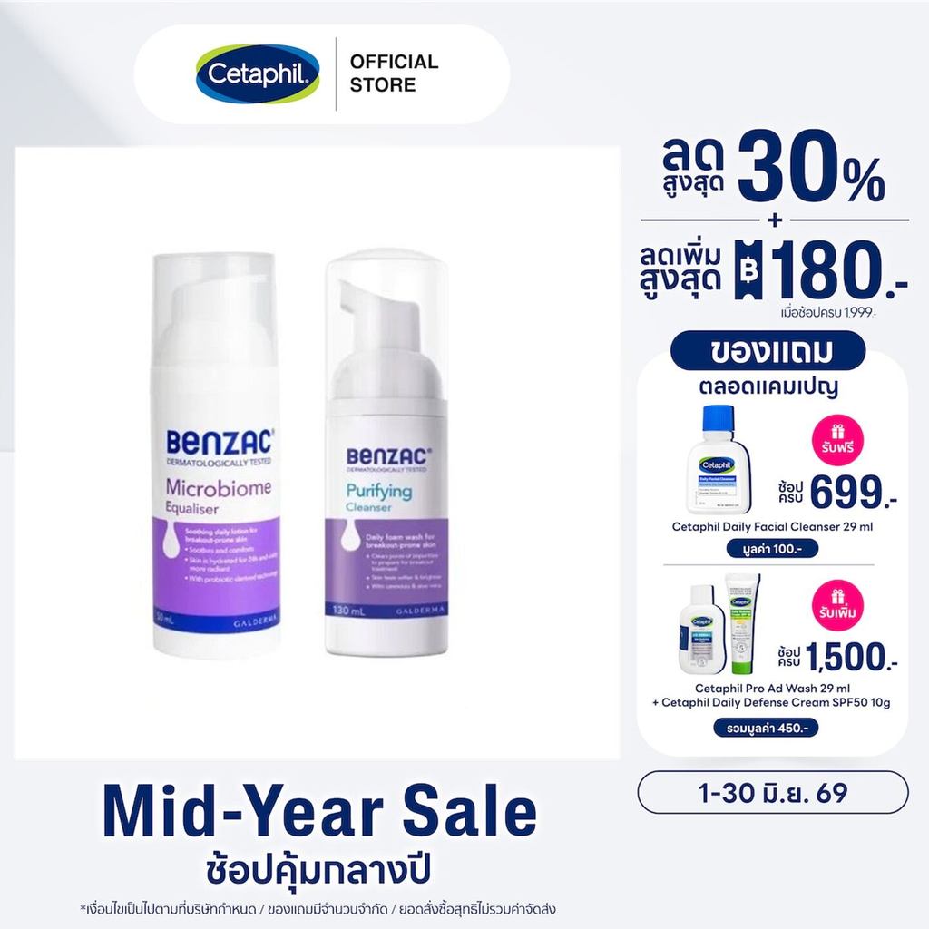 [แพคคู่สุดคุ้ม] เบนแซค Benzac Purifying Cleanser 130 mLและ Benzac Microbiome Equaliser 50 ml