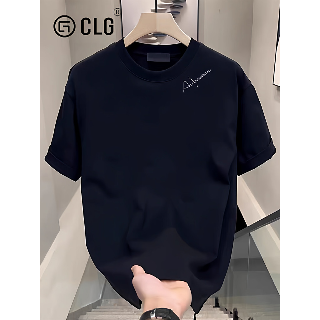 ฮ่องกง CLG Street Wear ฤดูร้อนสไตล์ใหม่ High-End Heavy เสื้อยืดแขนสั้น High-End Combed ผ้าฝ้ายแท้ผ้า