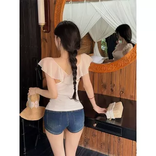 Veewink เสื้อยืด เสื้อกล้ามแขนปีกดีไซน์เก๋ เอวคอดครอป สไตล์อเมริกันเซ็กซี่ ใส่เป็นตัวนอกได้ เนื้อผ้าบางเบา
