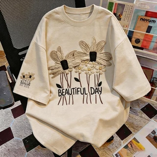 Basi💥เสื้อแฟชั่น เสื้อยืด oversize ผ้าฝ้าย100% ไม่ต้องรีดผ้า สวมใส่สบาย ผ้านิ่ม ลาย "BEAUTIFUL DAY"