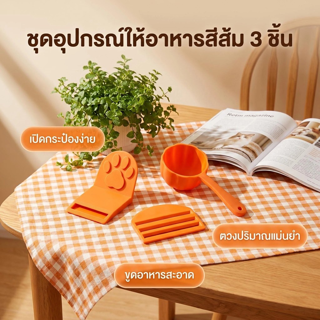 3 in 1 ช้อนตักอาหารสัตว์เลี้ยง，ที่คั้นอาหาร，ที่เปิดขวด พลาสติก ทำความสะอาดง่าย แบบพกพา ที่มีประสิทธิภาพ