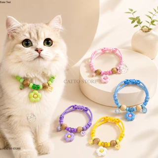 ปลอกคอแมว Handmade จี้ดอกไม้ ลูกปัด น่ารัก สีพาสเทล สวมใส่สบาย ของใช้แมว สร้อยคอแมว เครื่องประดับ EB