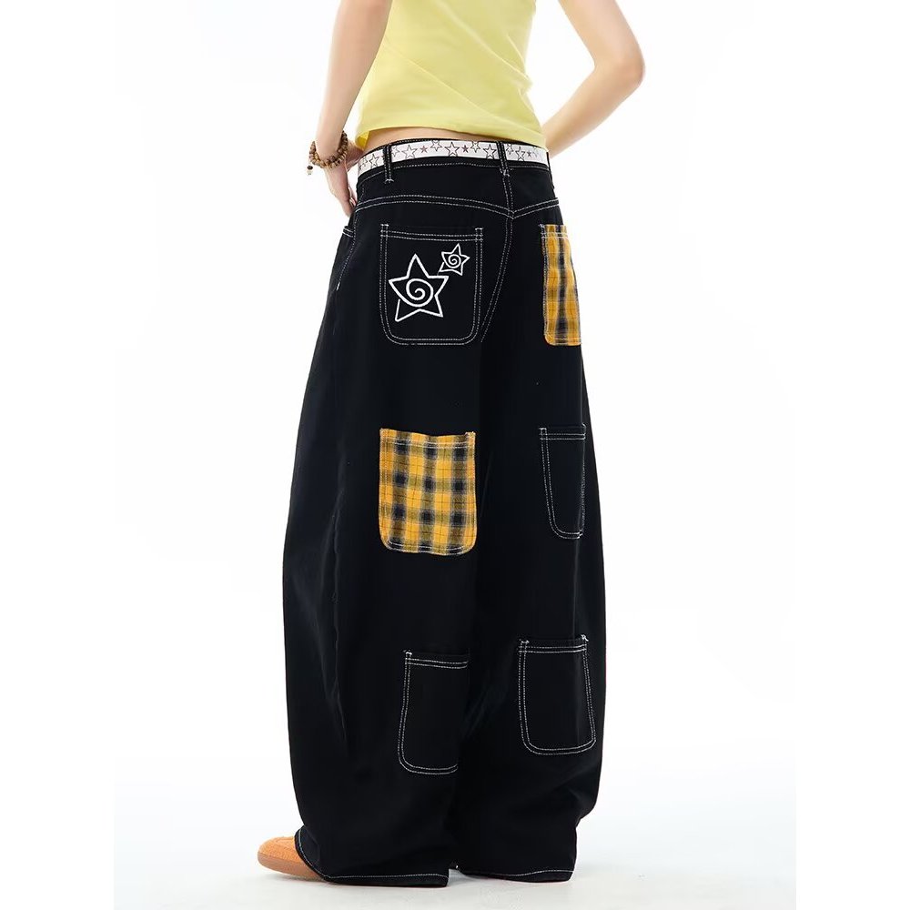 Floerns S-6XL ทรงโอเวอร์ไซส์ กางเกงยีนส์ขากว้างสไตล์ฮิปฮอปสตรีท