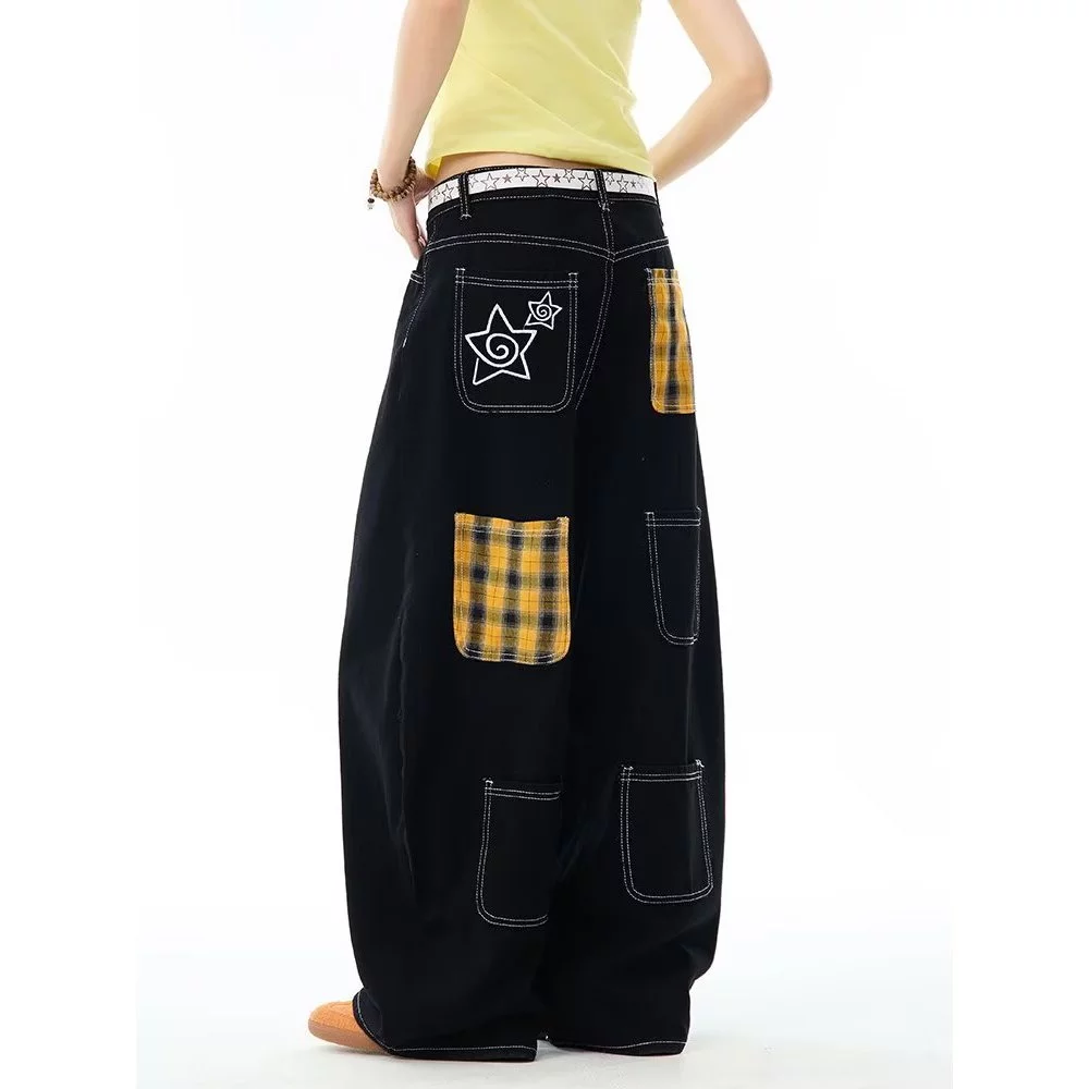 Floerns S-6XL ทรงโอเวอร์ไซส์ กางเกงยีนส์ขากว้างสไตล์ฮิปฮอปสตรีท