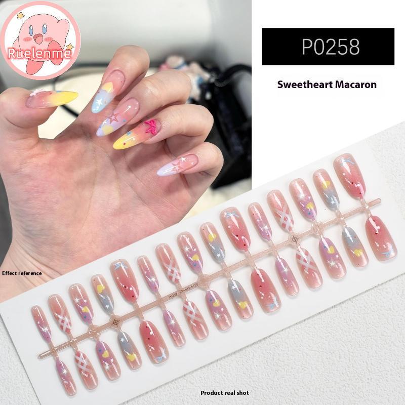 Uelenme 30 ชิ้น Cats Eye Macaroon Gradient Star เล็บปลอมสวมใส่เกราะสวมใส่เล็บ DIY เล็บอุปกรณ์ตกแต่ง TH