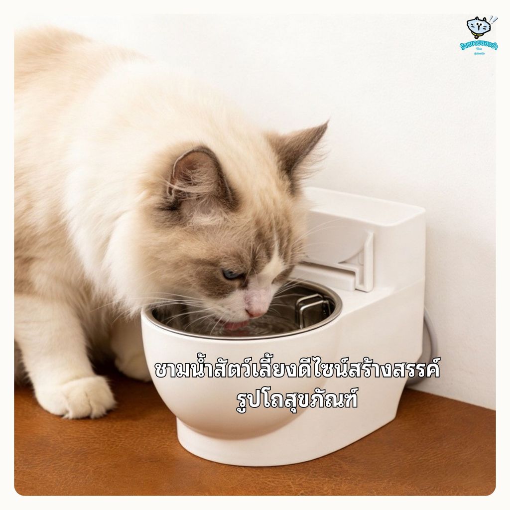 เครื่องดื่มน้ำสัตว์เลี้ยงดีไซน์สร้างสรรค์รูปโถสุขภัณฑ์ เครื่องดื่มน้ำแมว แบบแขวนป้องกันคว่ำ ถังด้านในสแตนเลสถอดได้