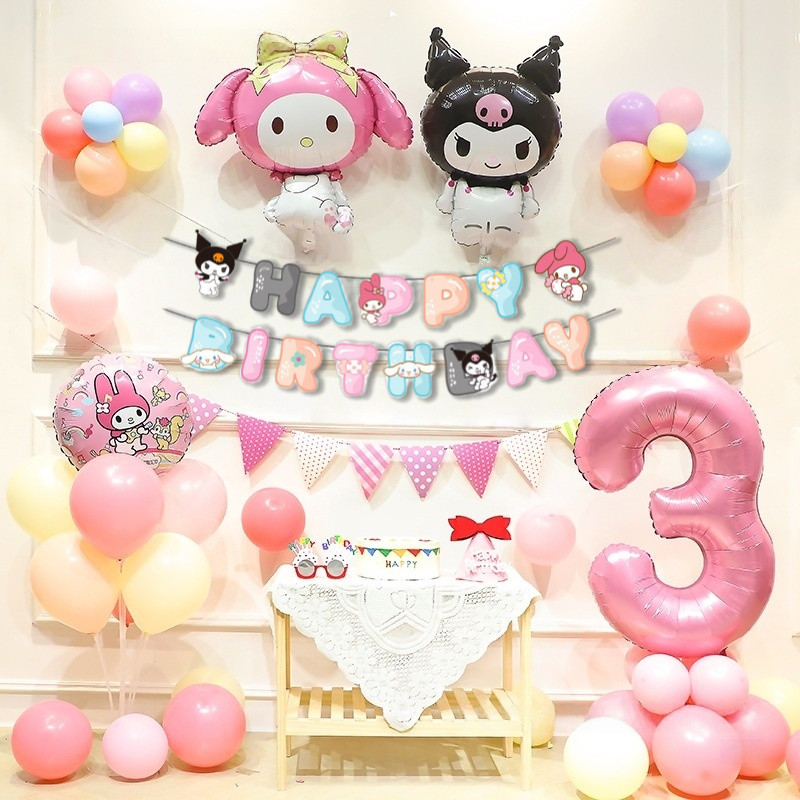 Kuromi ธงราววันเกิด ซานริโอ ป้ายแขวนHBD ธงวันเกิด ธงตกแต่ง คุโรมิ ธงราววันเกิด ป้ายวันเกิด ป้ายธงอักษร วันเกิด